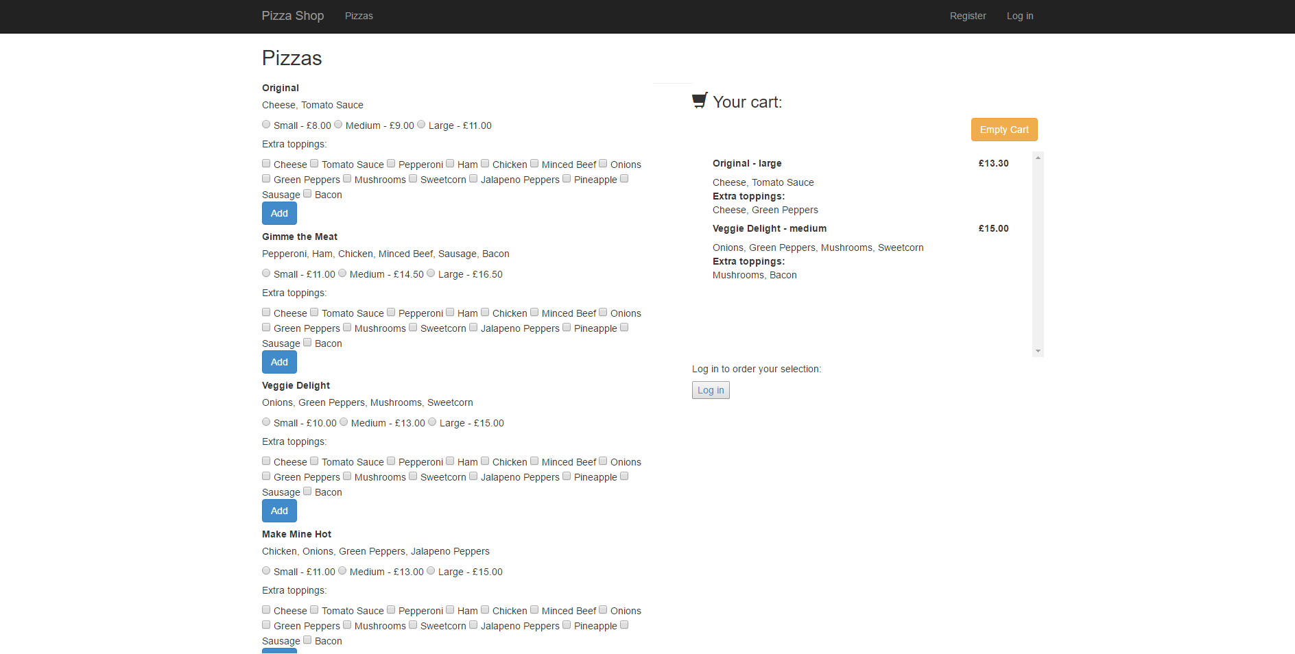 ASP.NET Pizza Shop Application